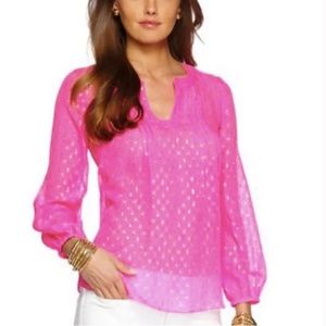 LILLY PULITZER COLBY SILK METALLIC DOT SHEER